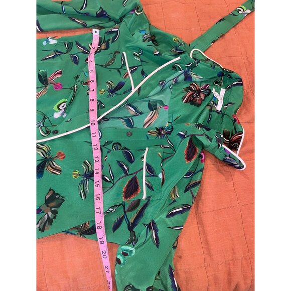 Derek Lam 10 Crosby Emerald Green Floral Button Down Silk Dress  Size 0 Womens - Picture 7 of 11